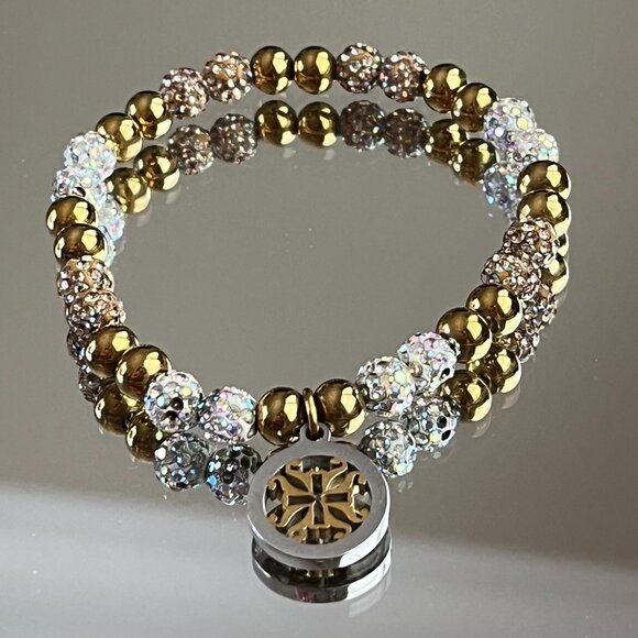 Rustic Cuff Metal Stainless Steel Shambala Beaded Stretch Bracelet Mini shambala - Picture 2 of 3